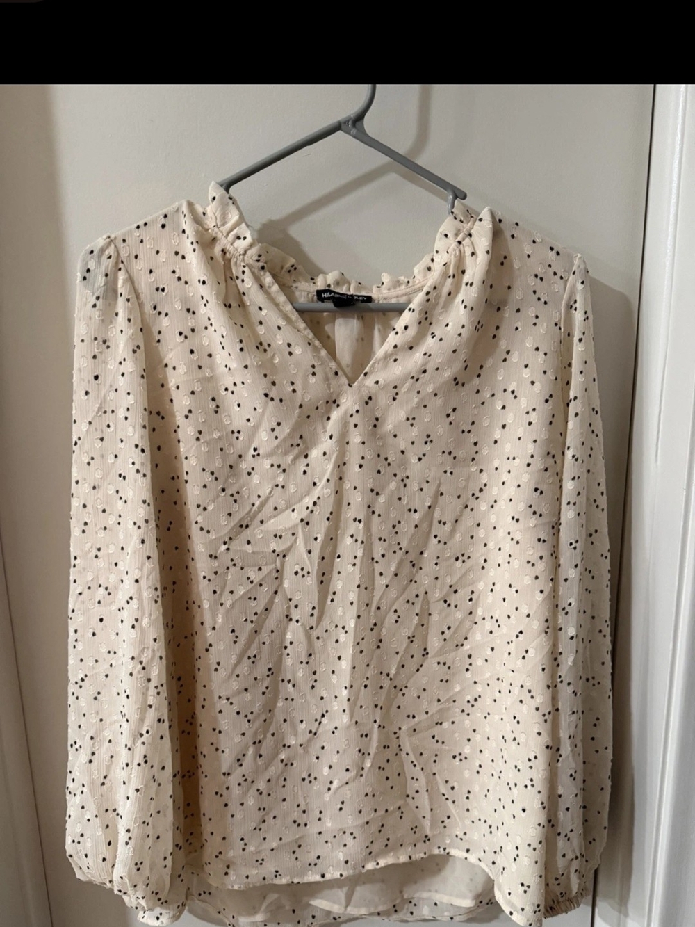 Hilary Radley Cream Blouse with Black Dot Print